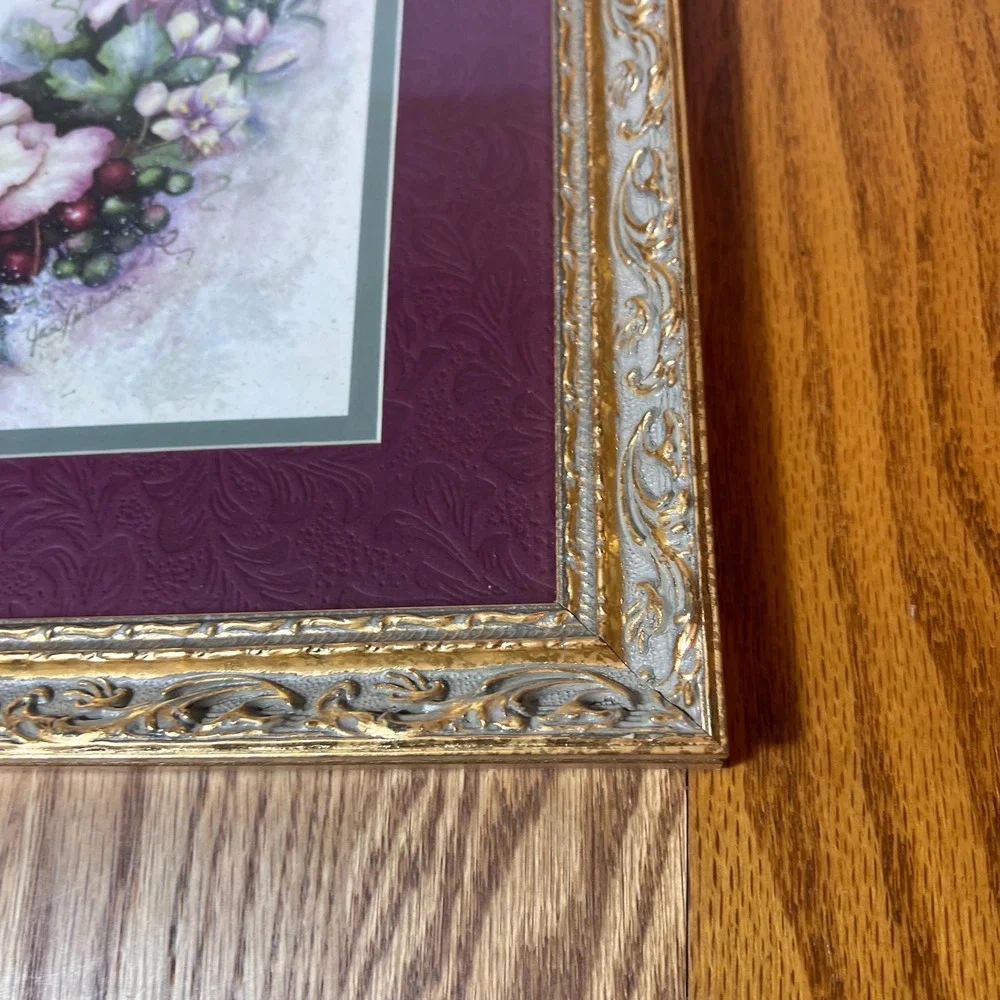 VTG Home Interiors Floral Wreath gold Framed Wall Art Christian Scripture Glass